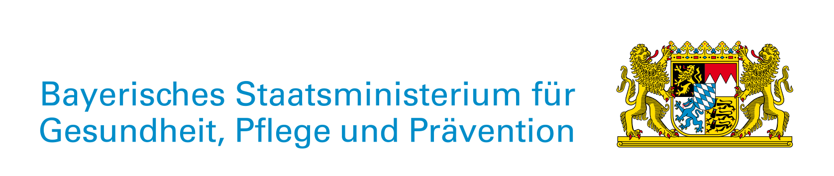Bayerisches Staatswappen mit Schriftzug Bayerisches Staatsministerium für Gesundheit und Pflege