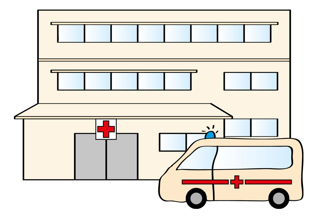 Krankenhaus mit Rettungswagen