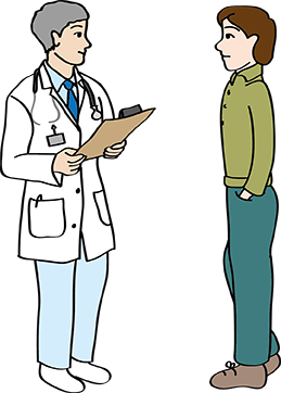 Ein Arzt, der mit seinem Patienten ein Gespräch führt