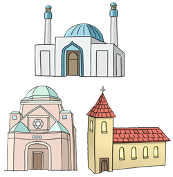 Kirche, Moschee, Synagoge