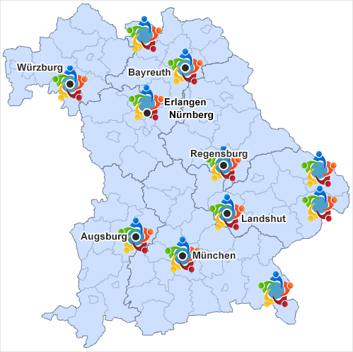 Übersichtskarte Palliativnetzwerke in Bayern.