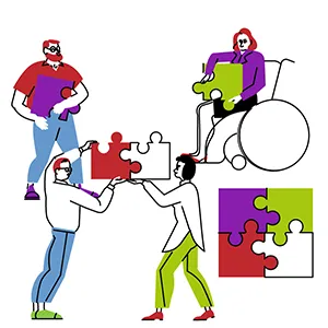 Menschen arbeiten zusammen